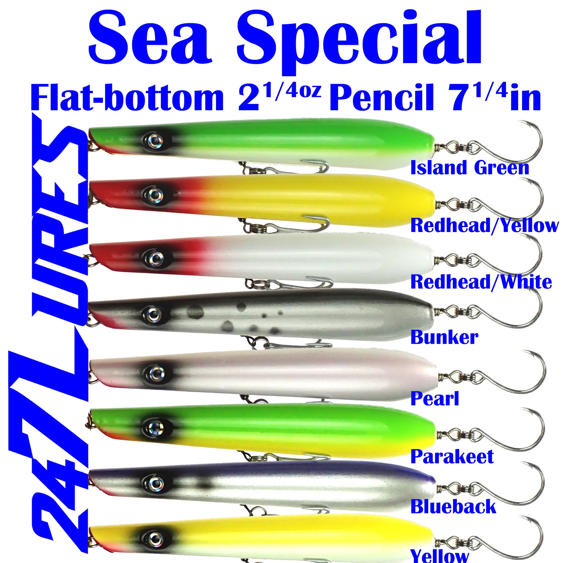 fishing 24 hours lures 24/7 Lures - Sea Special Flat-Bottom Pencil Popper - 7.25"